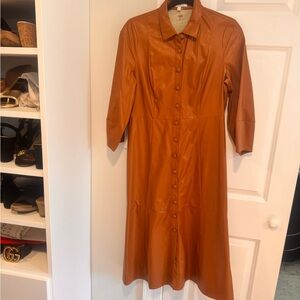 Tyler Boe Light Brown Buttoned Long Sleeve Midi Dress